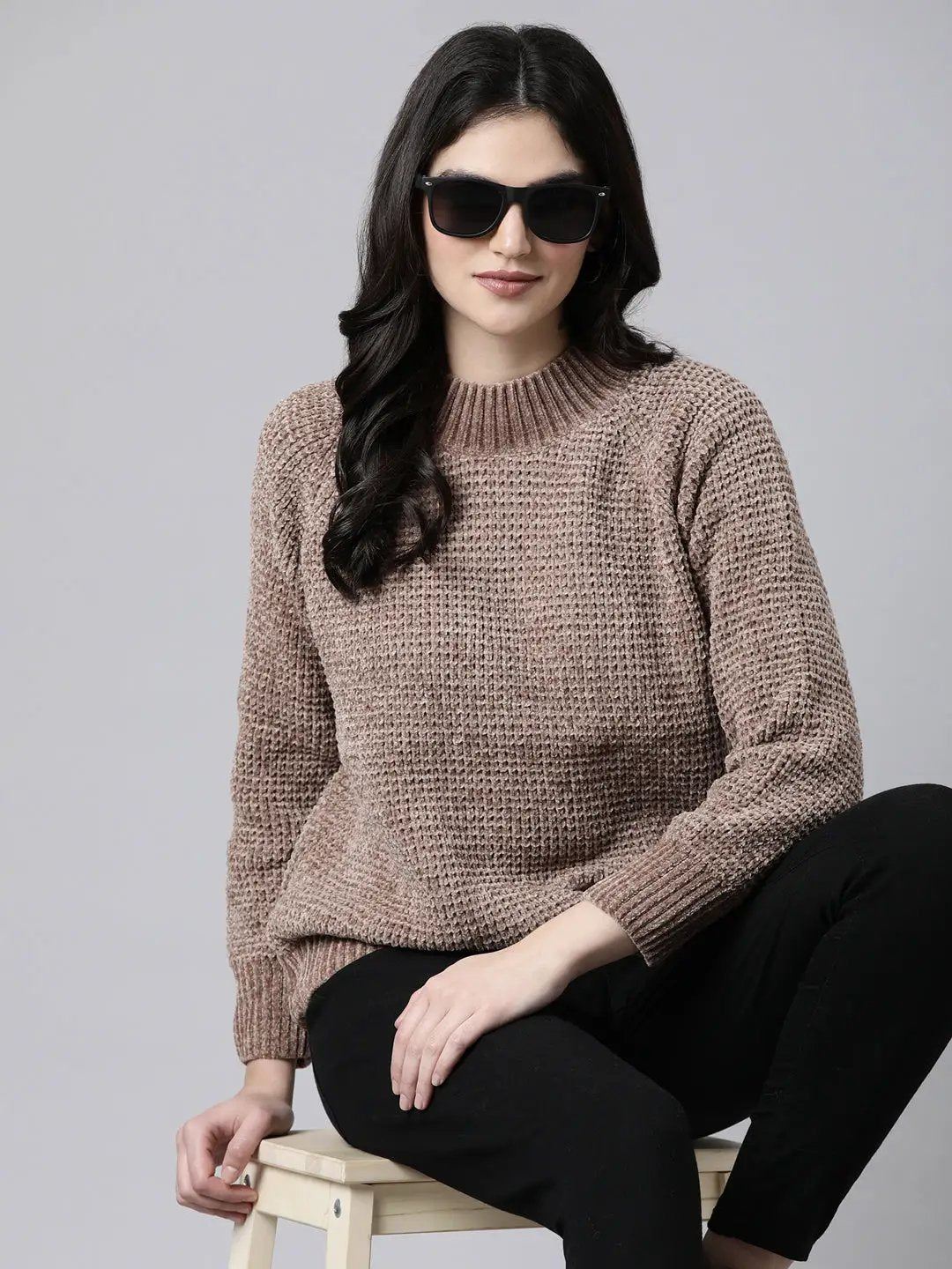Women's Solid Brown Pullover