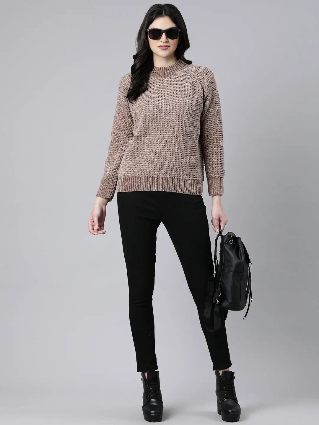 Women's Solid Brown Pullover