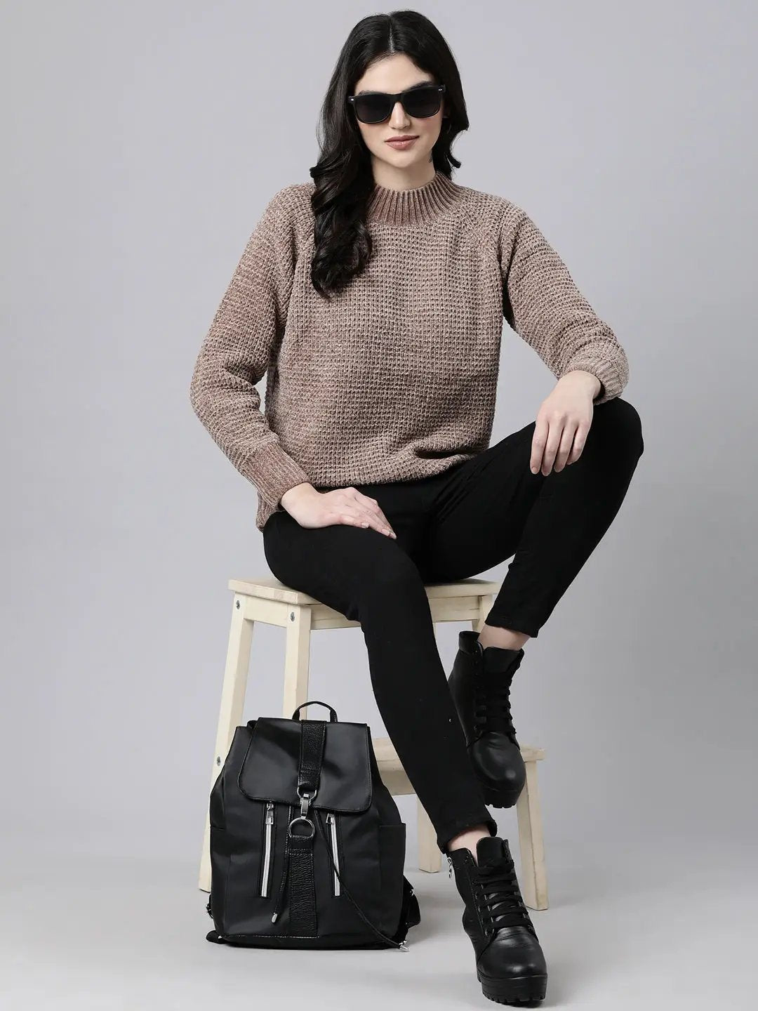 Women's Solid Brown Pullover