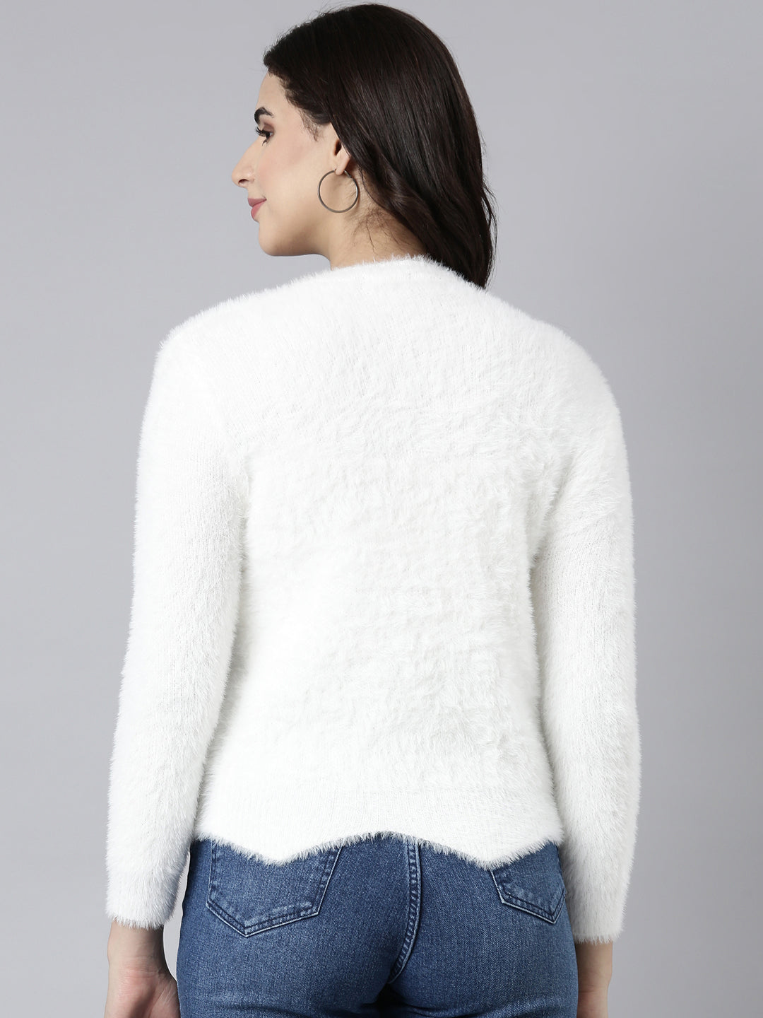 Women's Solid White Casual Pullover