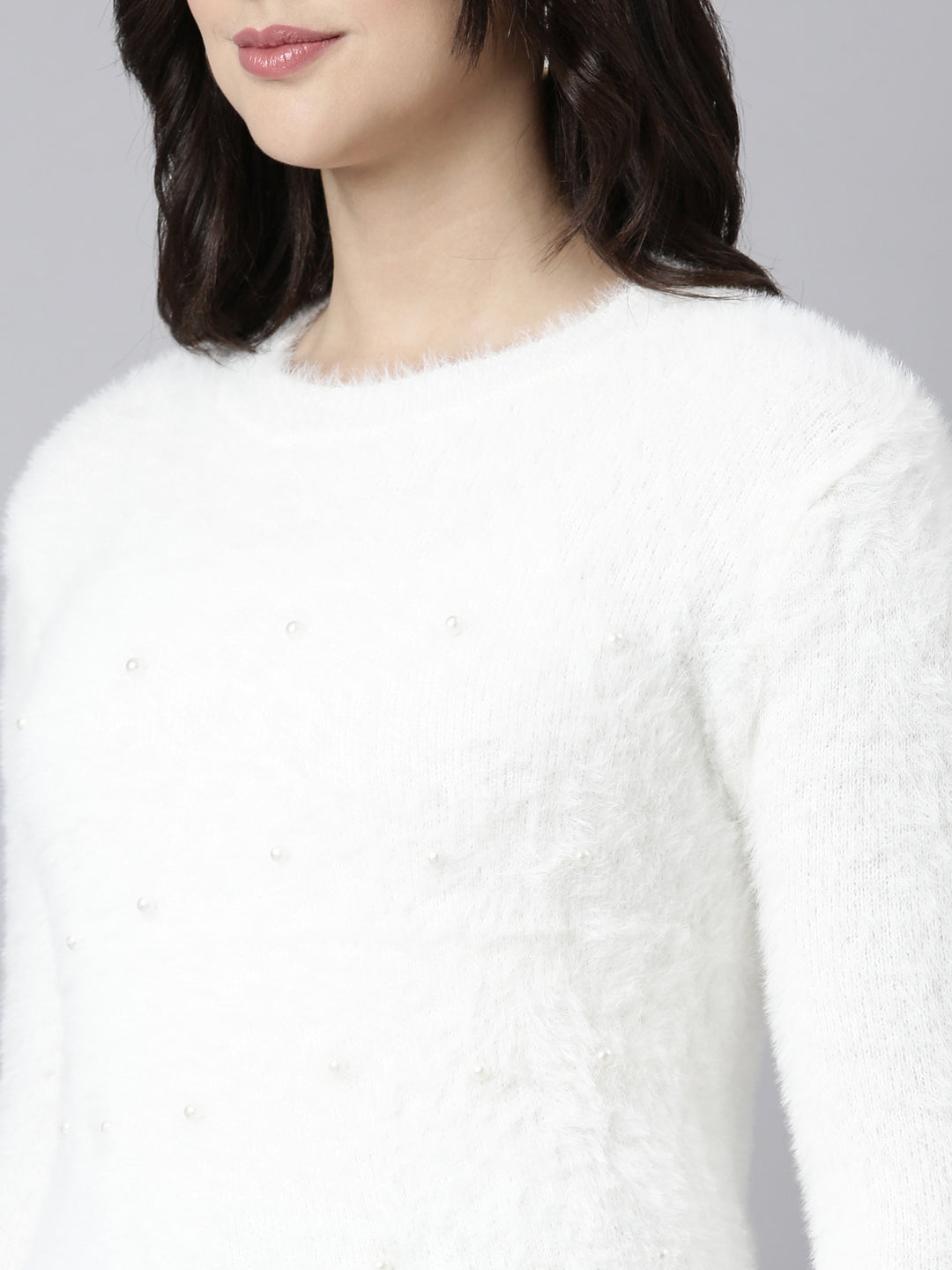 Women's Solid White Casual Pullover