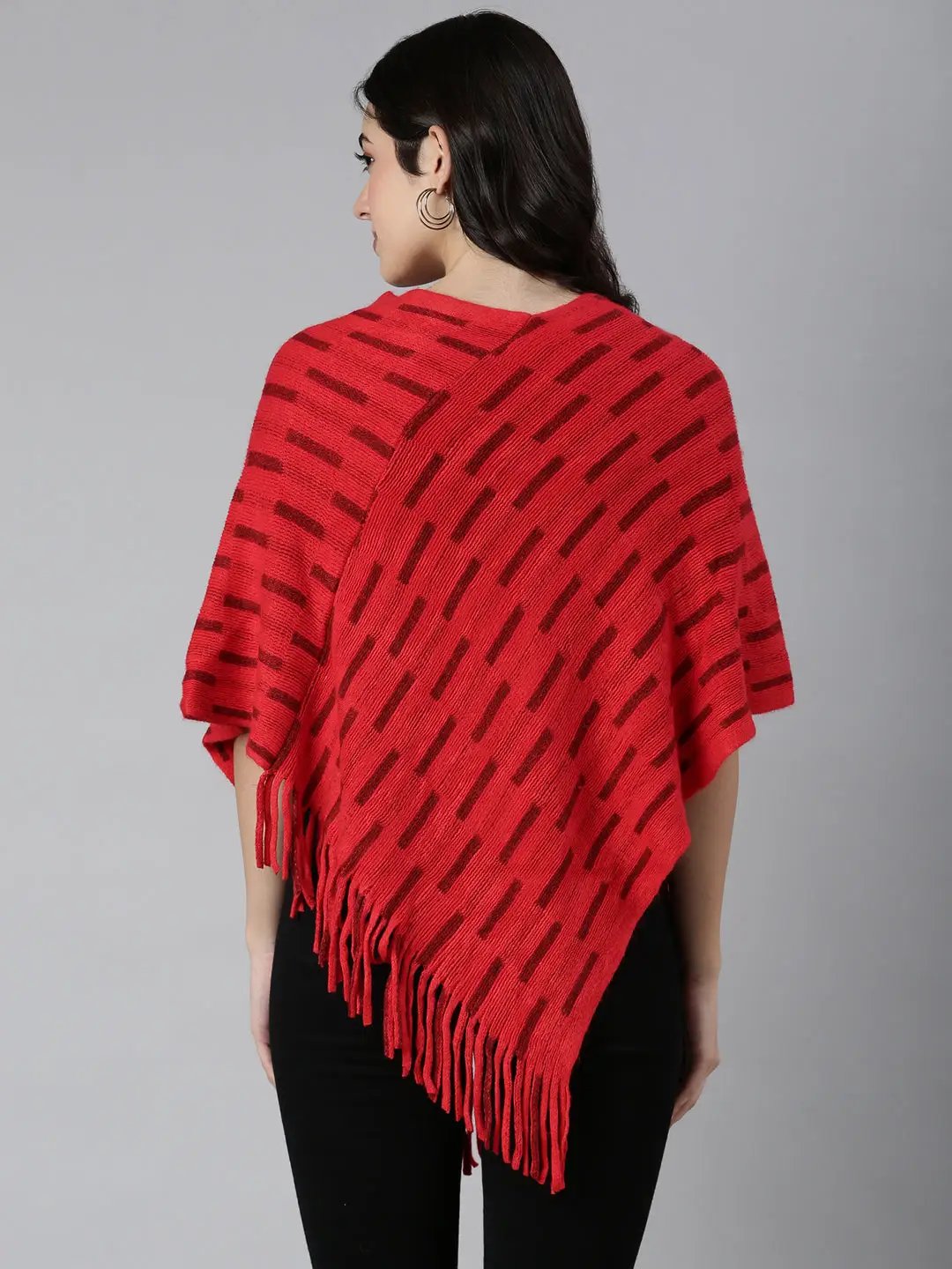 Women's Striped Red Poncho