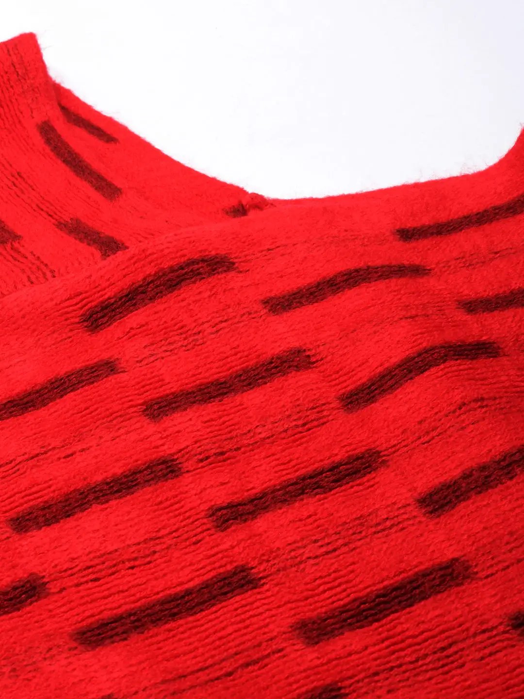 Women's Striped Red Poncho