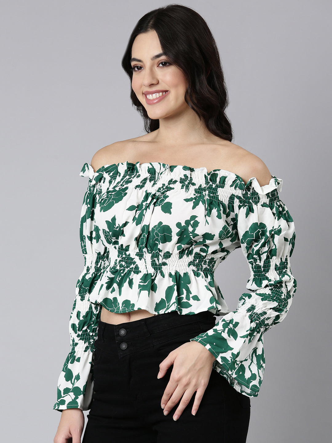 Women Floral Green Crop Top