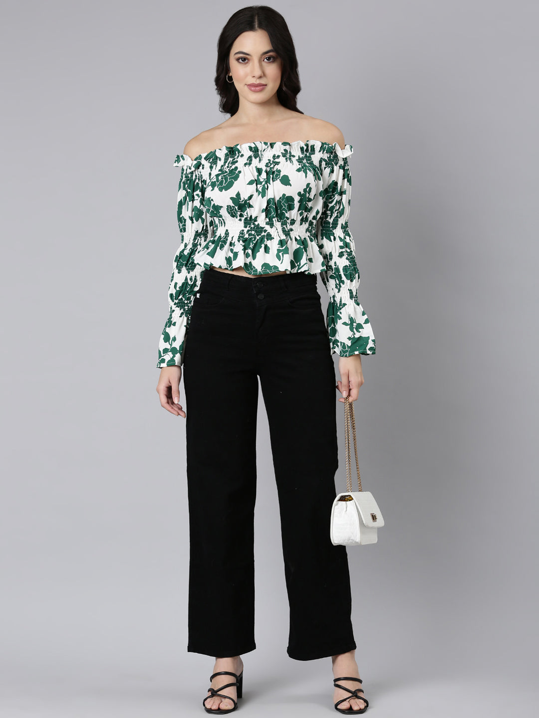 Women Floral Green Crop Top