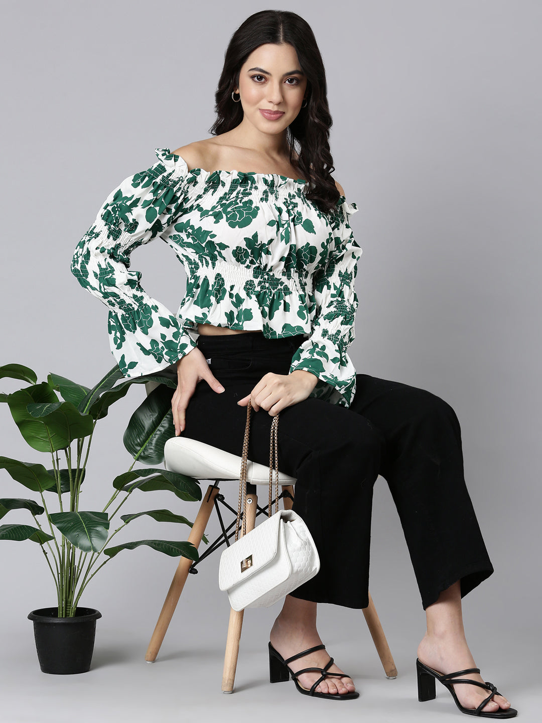 Women Floral Green Crop Top