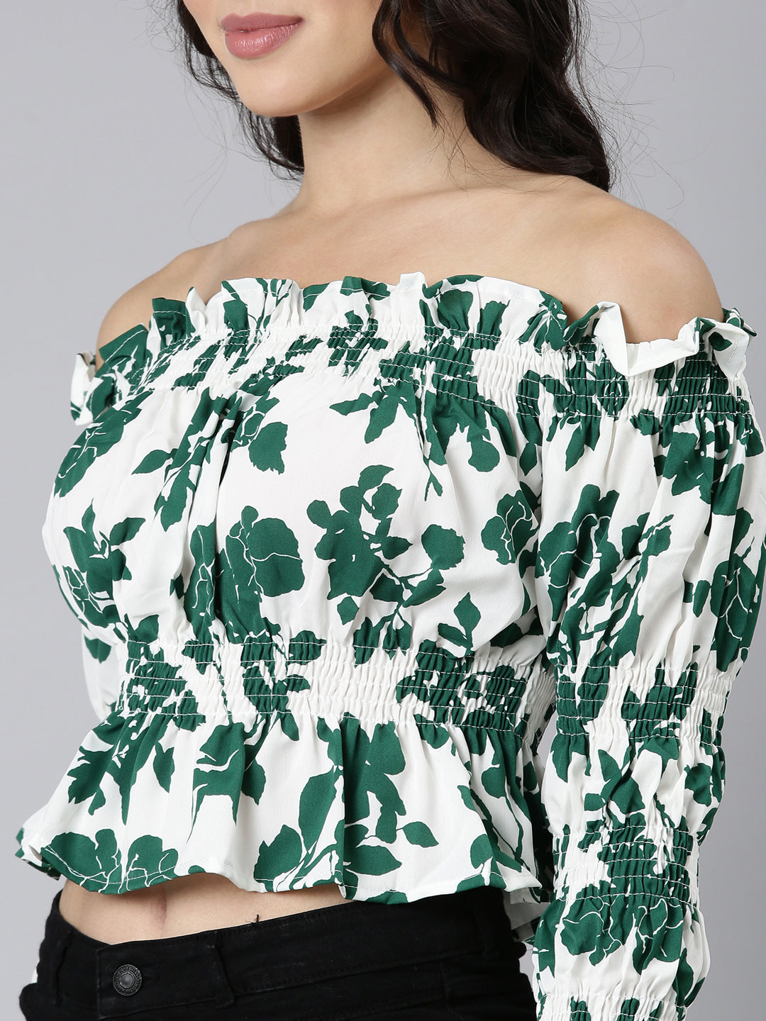 Women Floral Green Crop Top