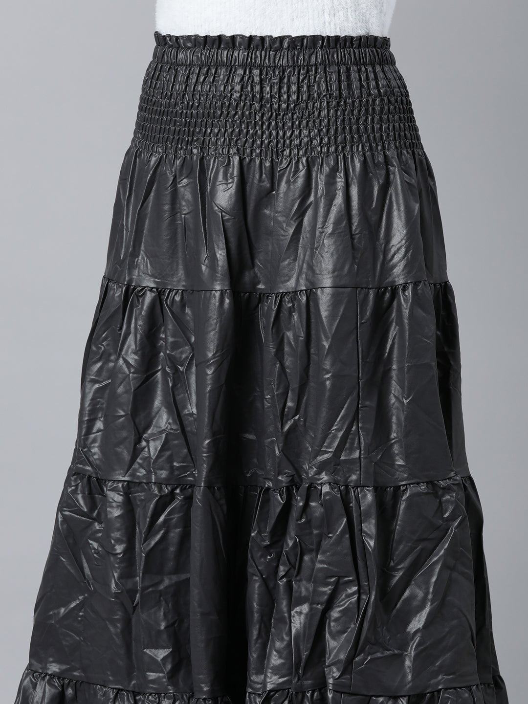 Women Solid Grey Tiered Midi Skirt