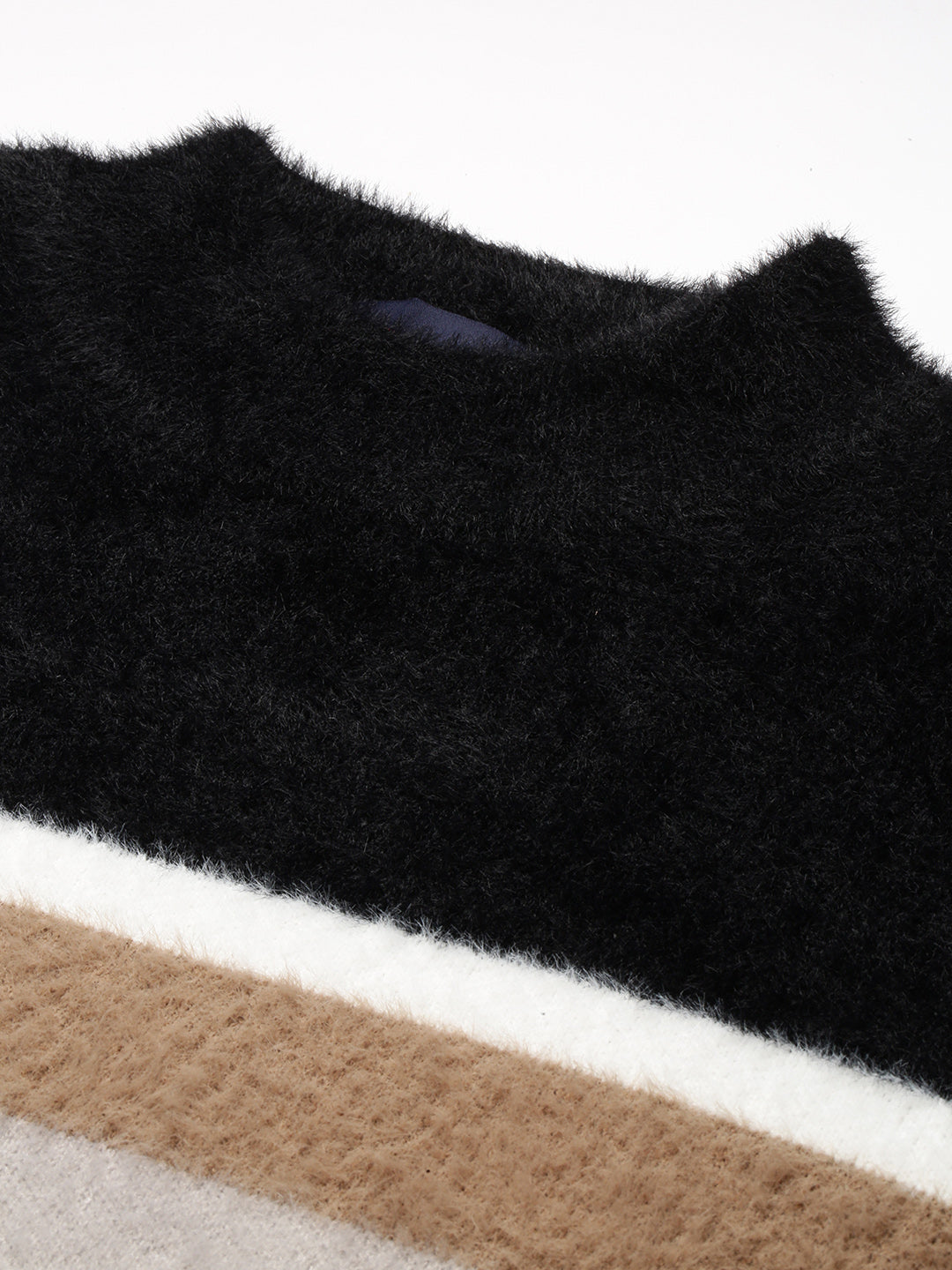 Men's Round Neck Striped Black Pullover