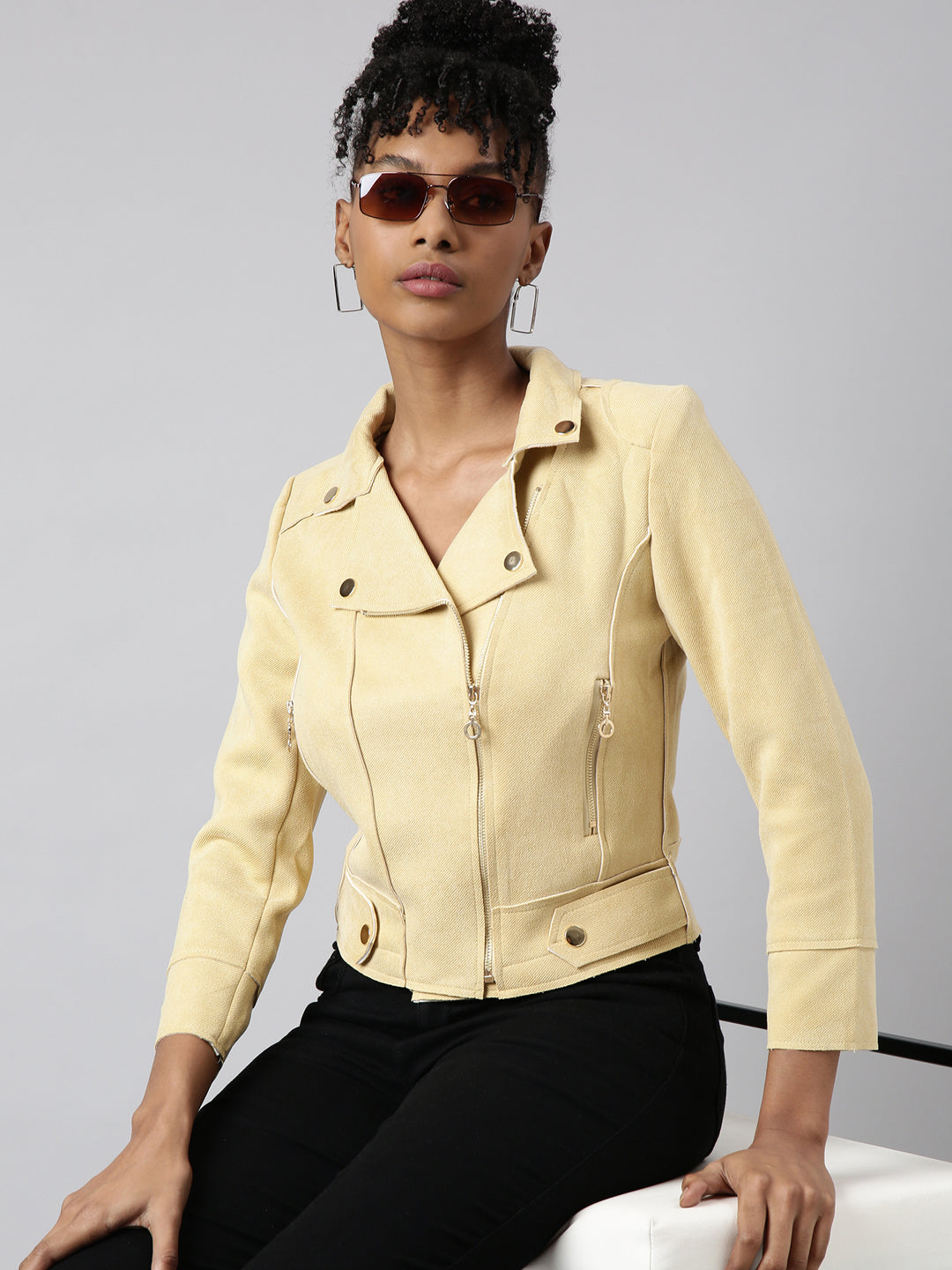 Women Solid Yellow Tailored Jacket