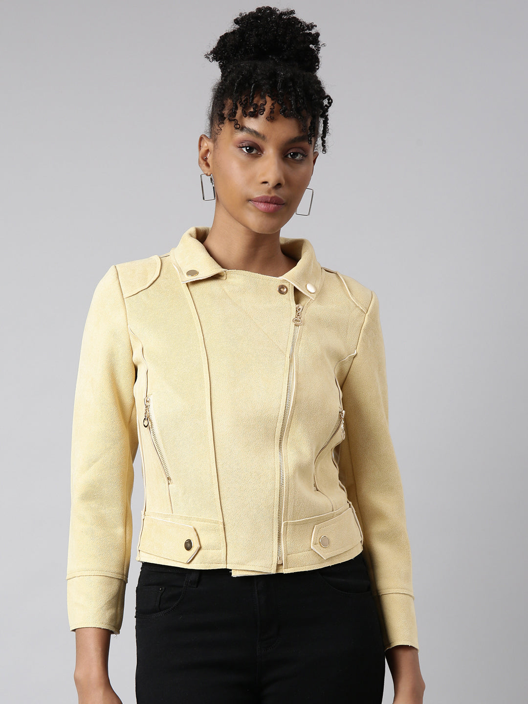 Women Solid Yellow Tailored Jacket