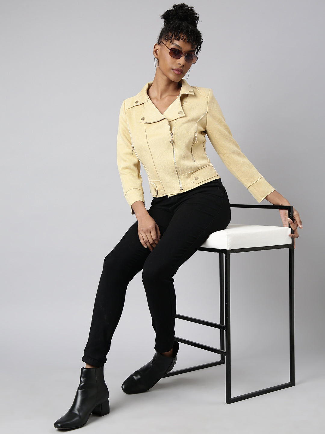 Women Solid Yellow Tailored Jacket