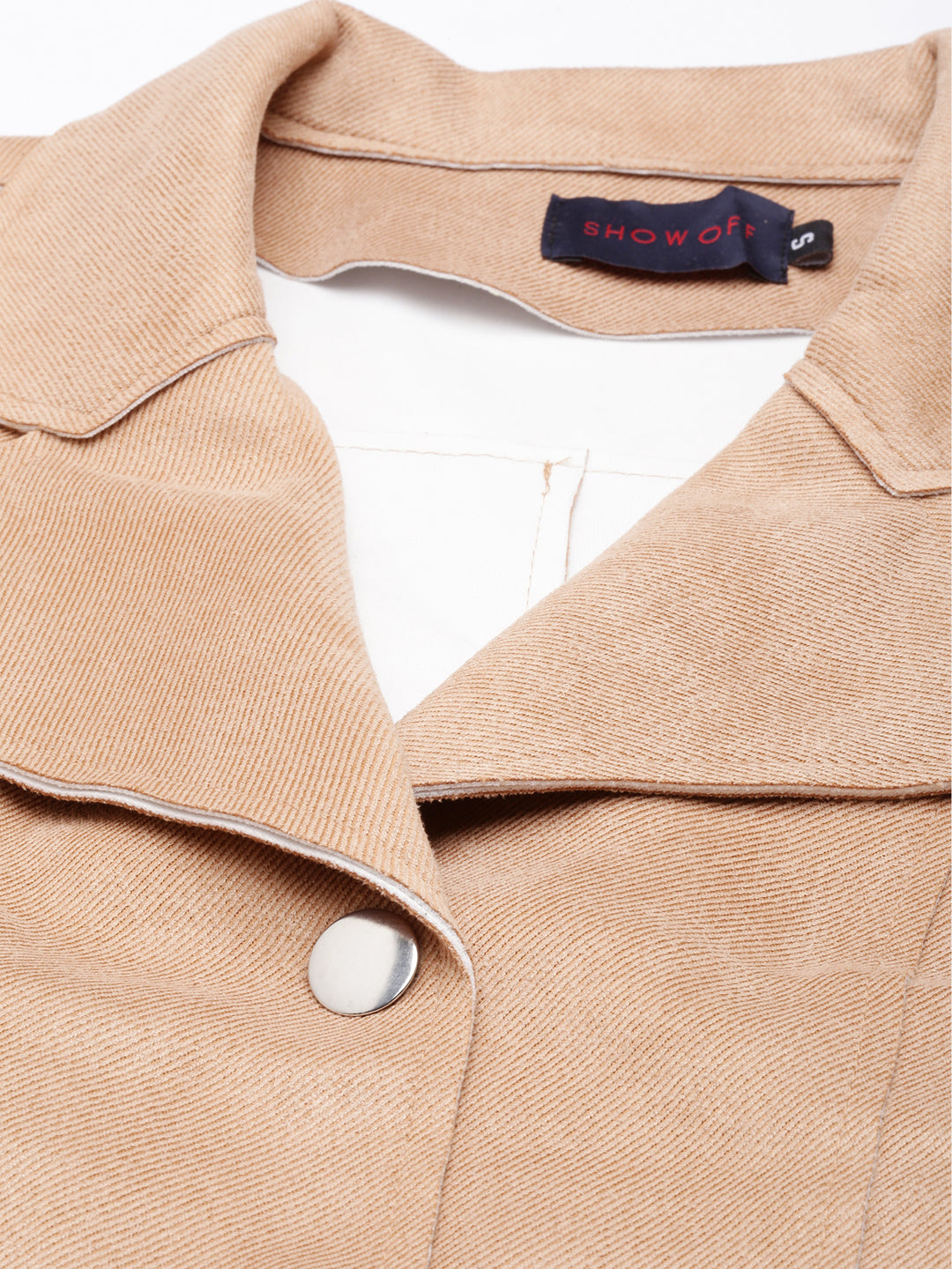 Women Solid Crop Beige Tailored Jacket