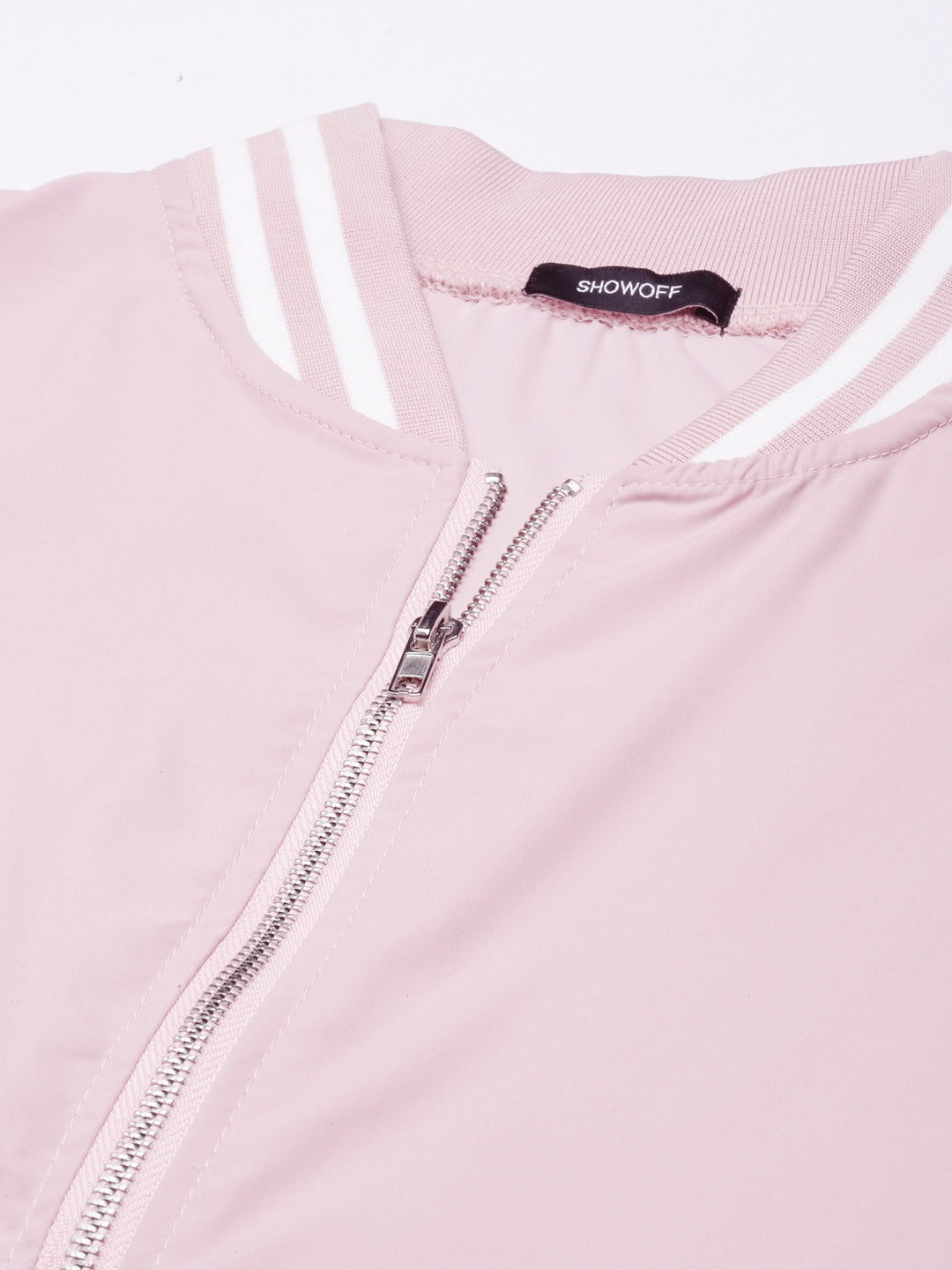 Women's Solid Peach Crop Drop Shoulder Bomber Jacket