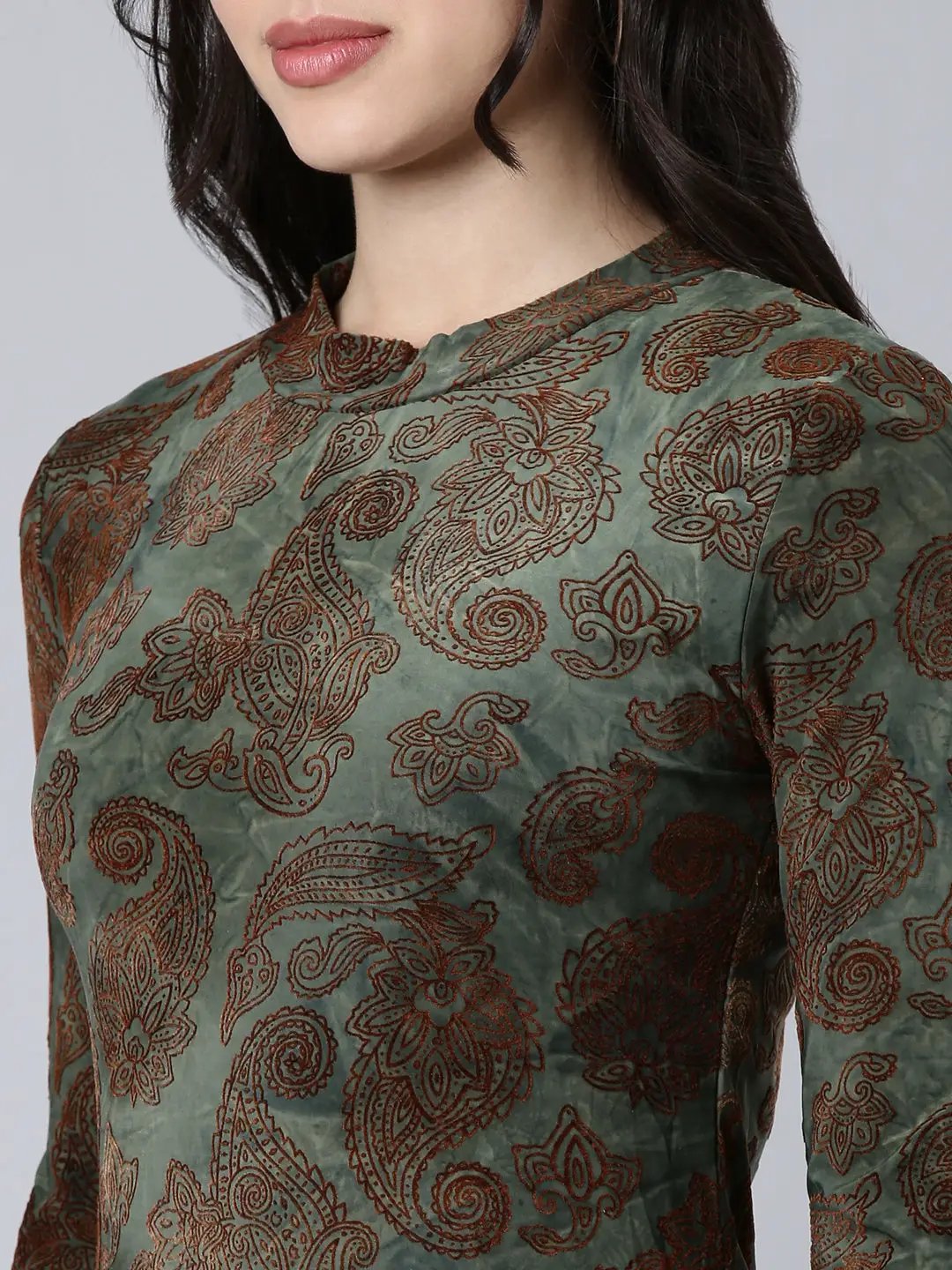 Women's Self Design Olive Bodycon Dress