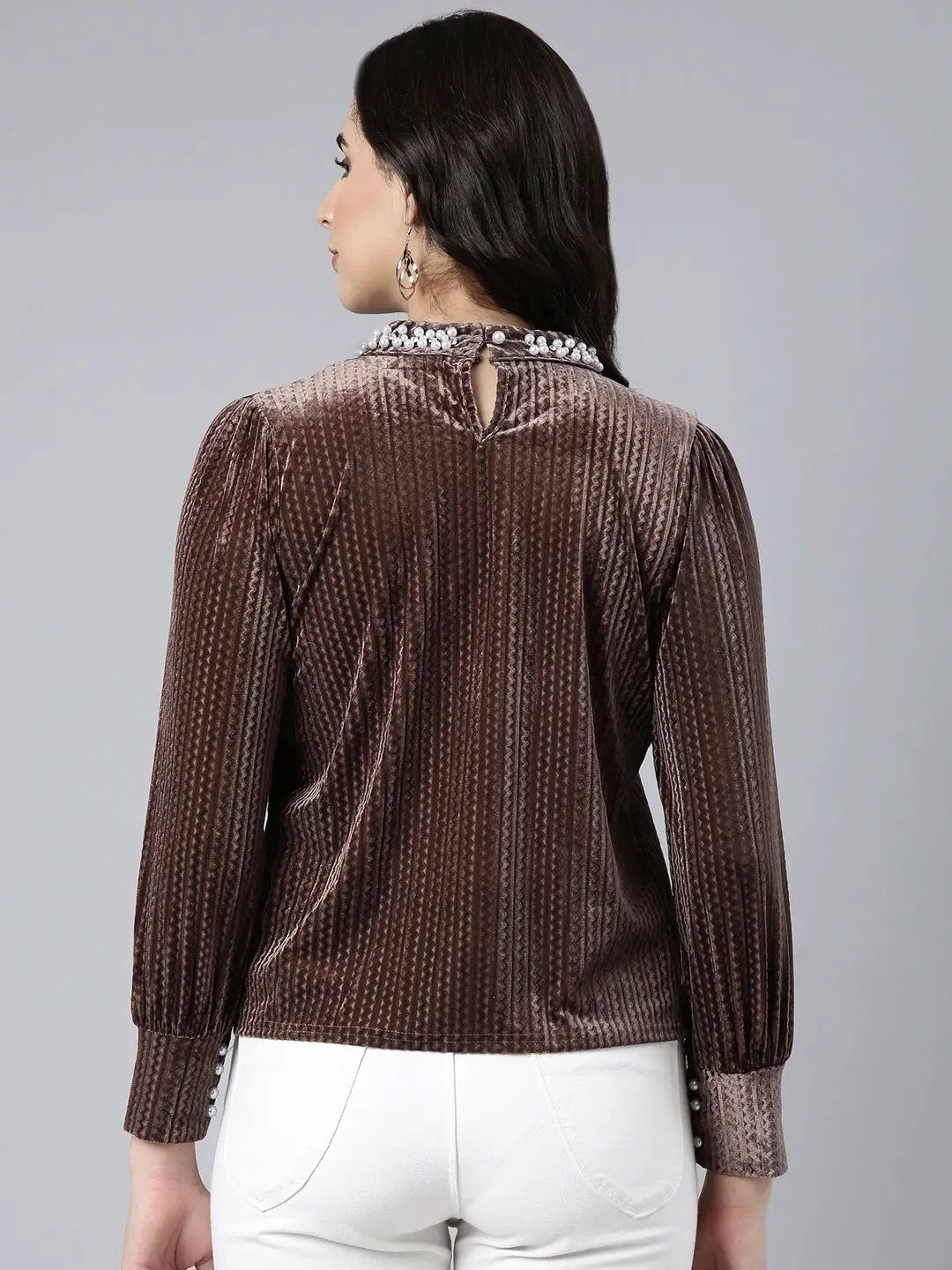 Women's Self Design Brown Top