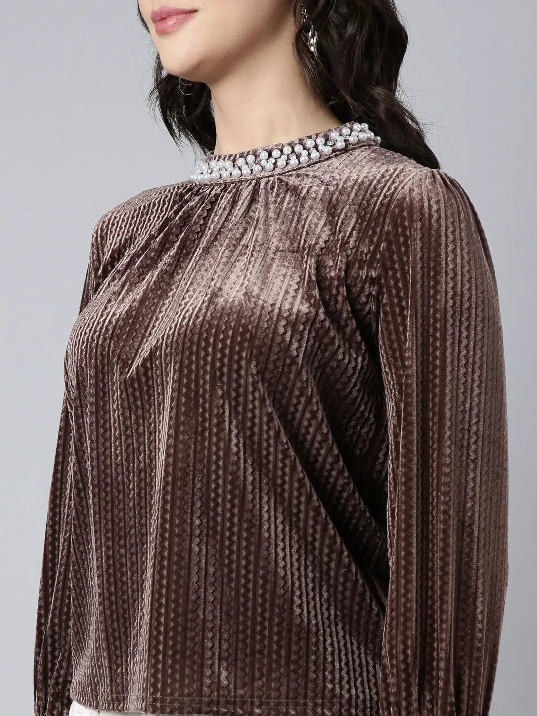 Women's Self Design Brown Top
