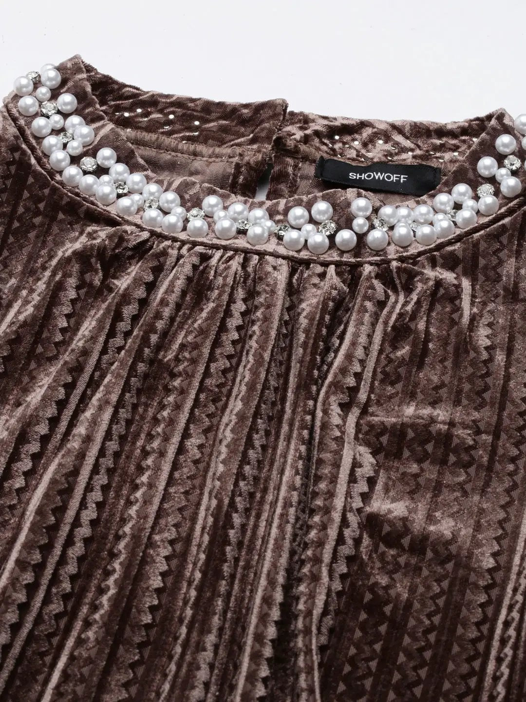 Women's Self Design Brown Top