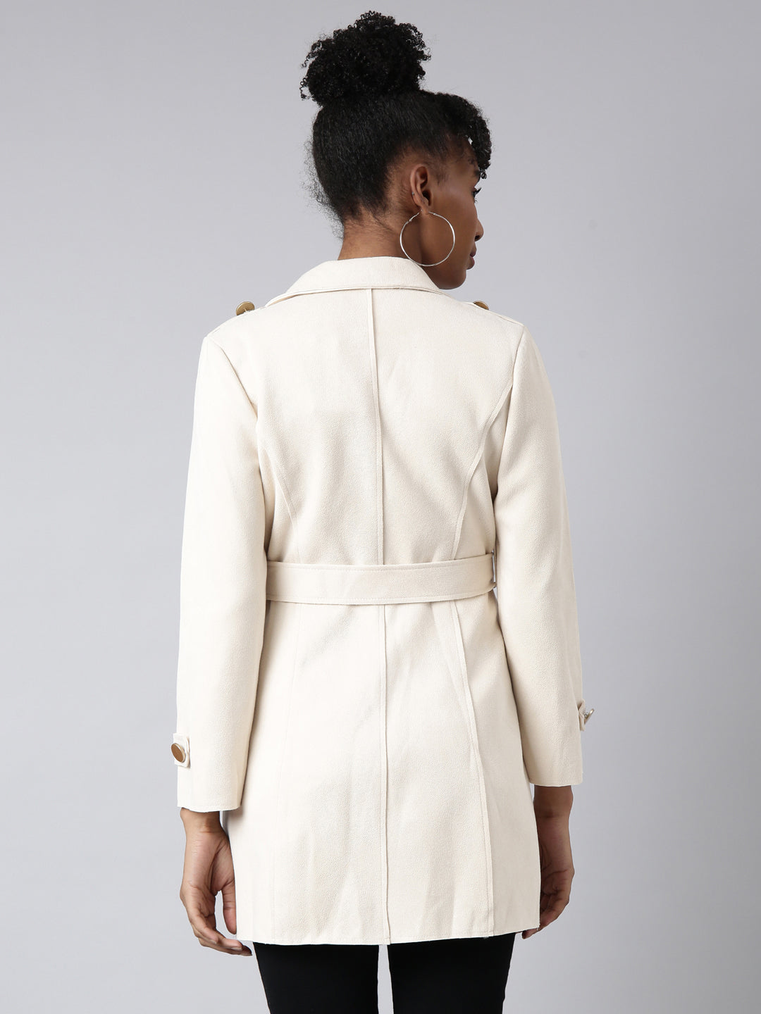 Women's Solid Longline Cream Trench Coat