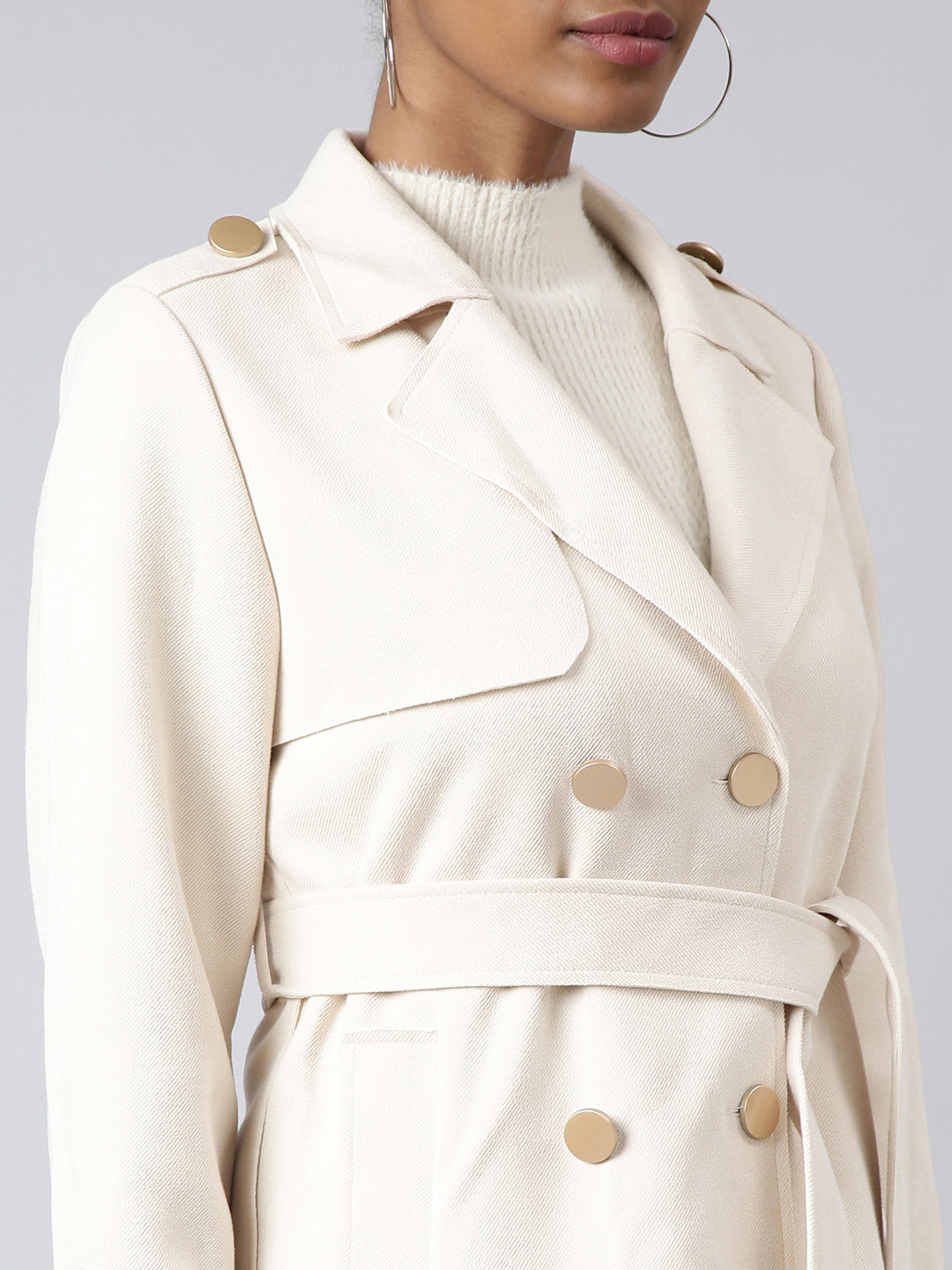 Women's Solid Longline Cream Trench Coat