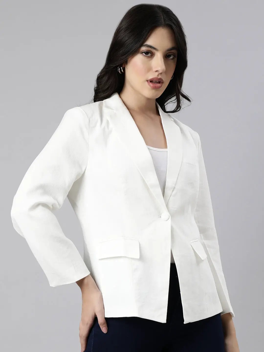 Women's Cream Single-Breasted Blazer
