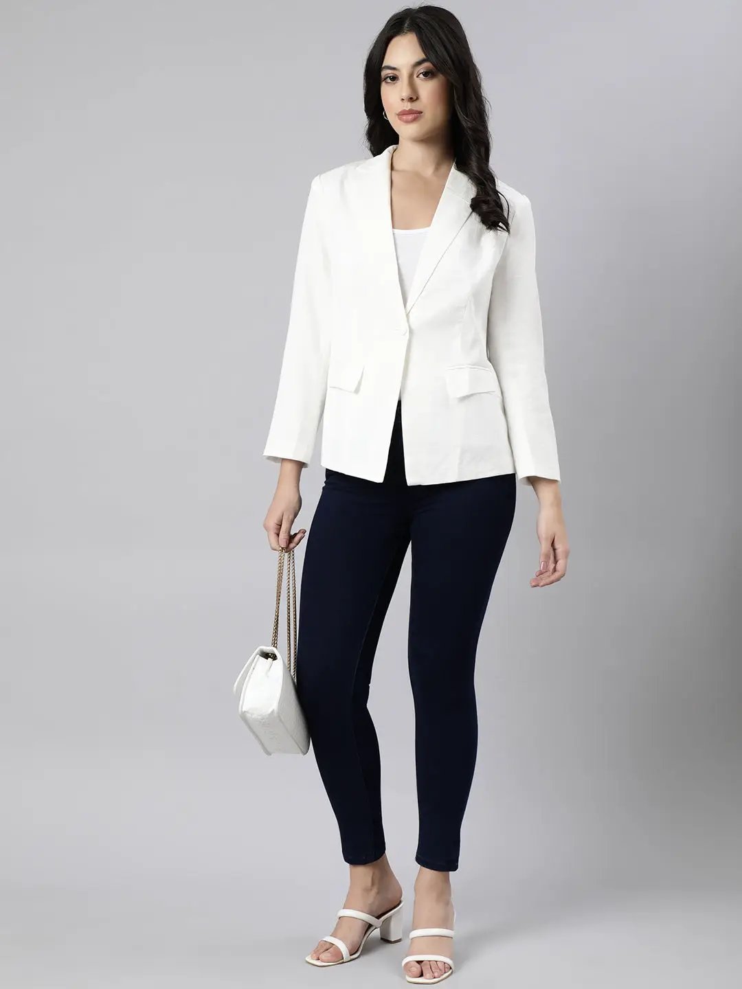 Women's Cream Single-Breasted Blazer