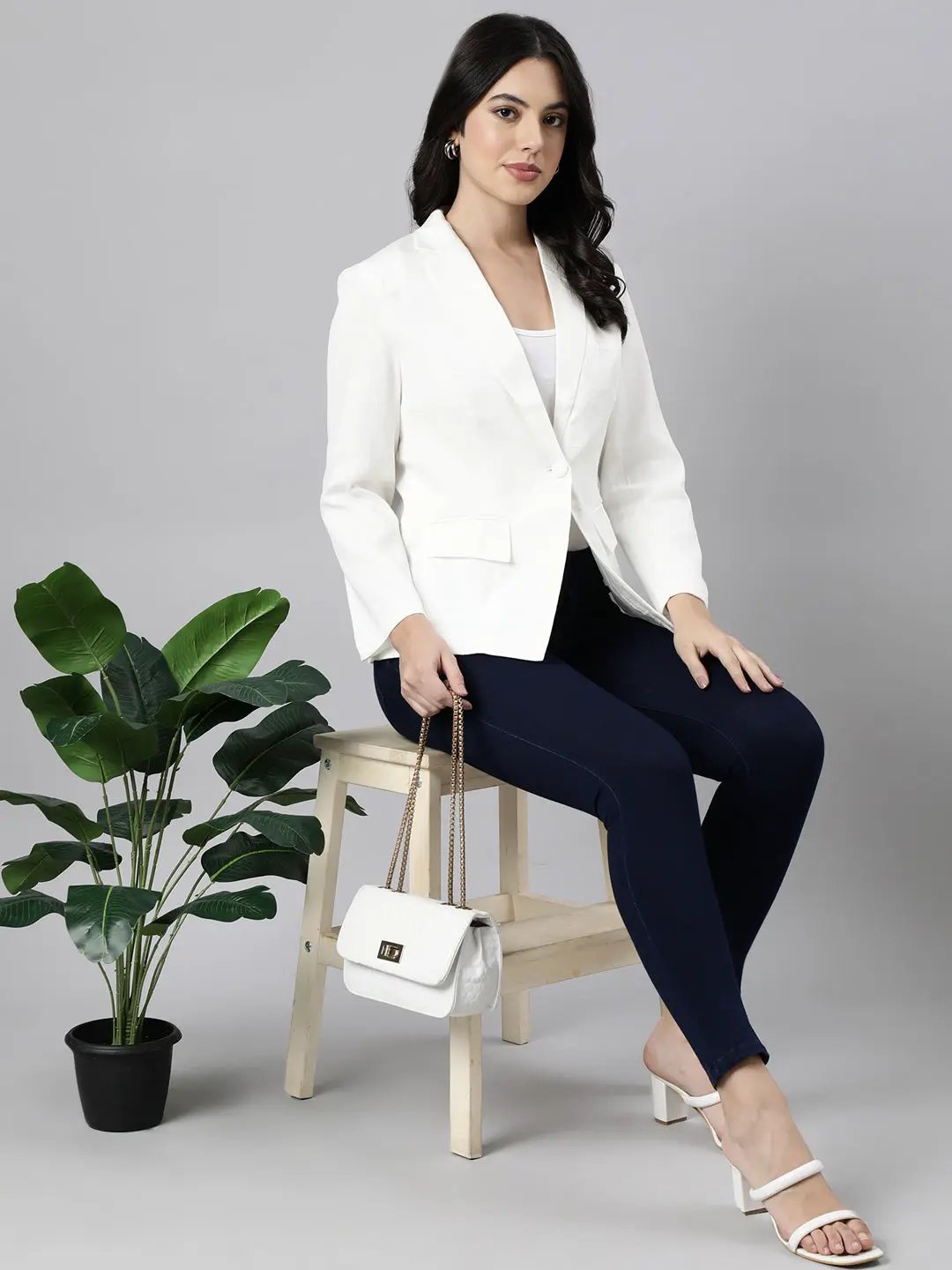 Women's Cream Single-Breasted Blazer