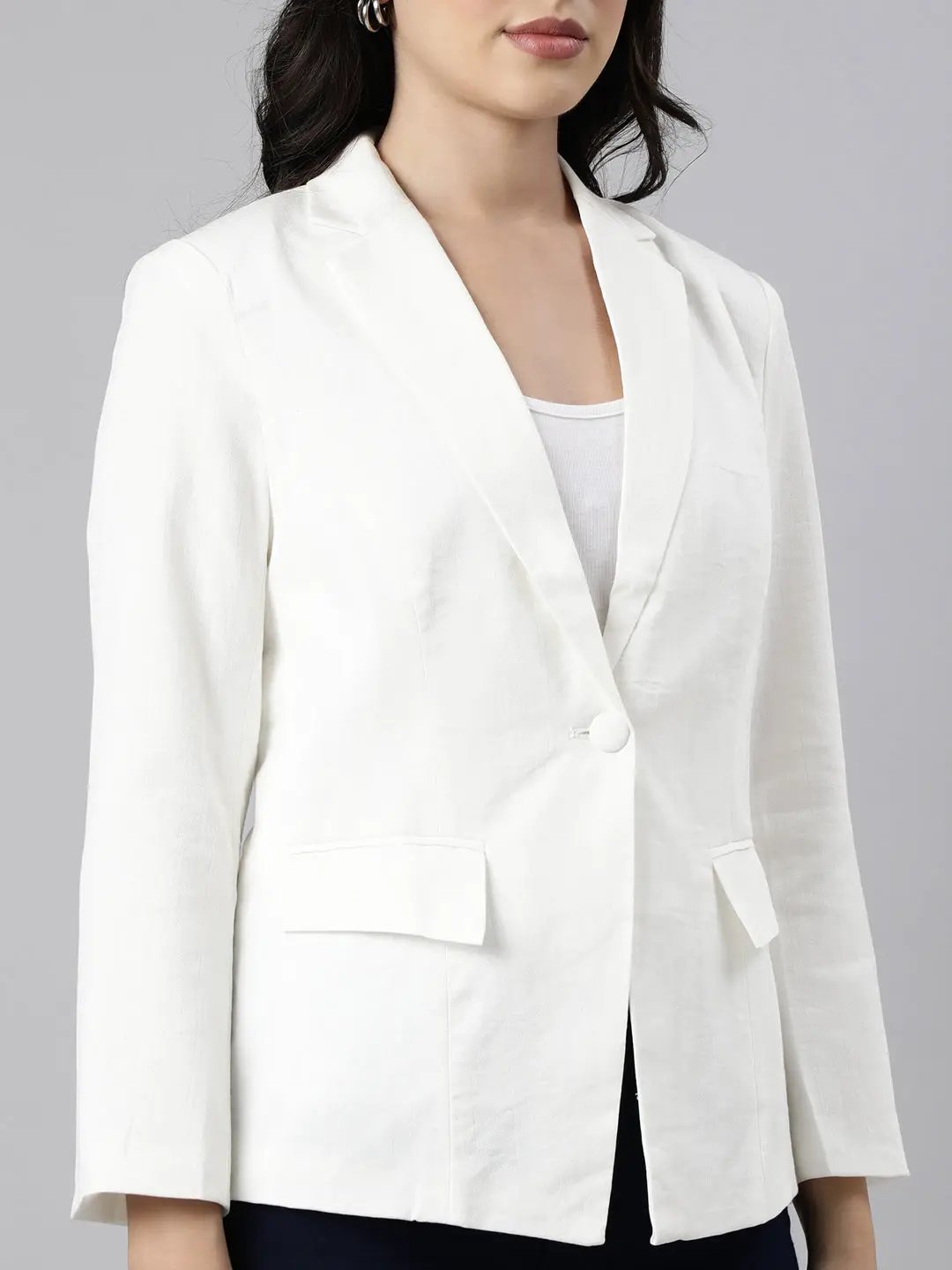 Women's Cream Single-Breasted Blazer