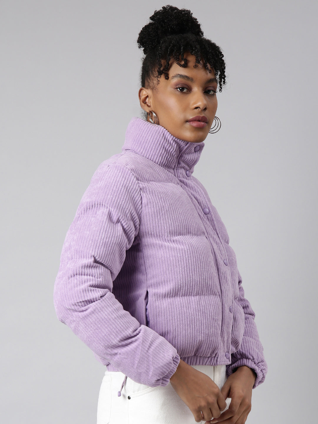 Women Solid Lavender Puffer Jacket