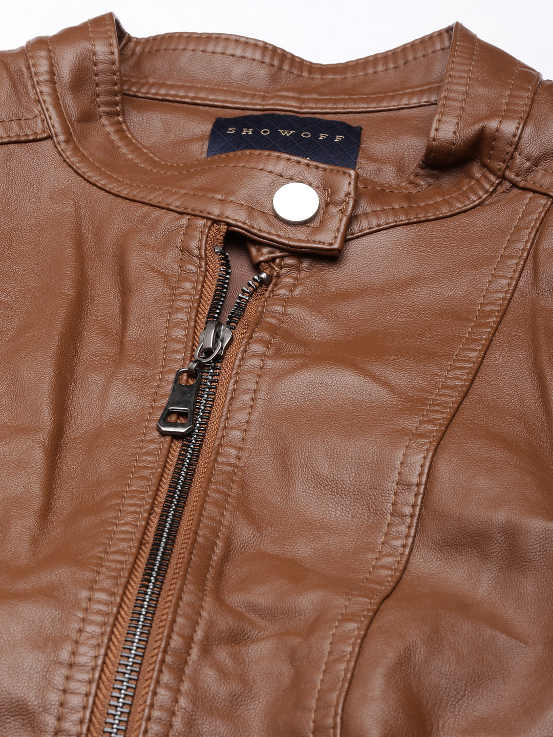 Women Solid Brown Biker Jacket