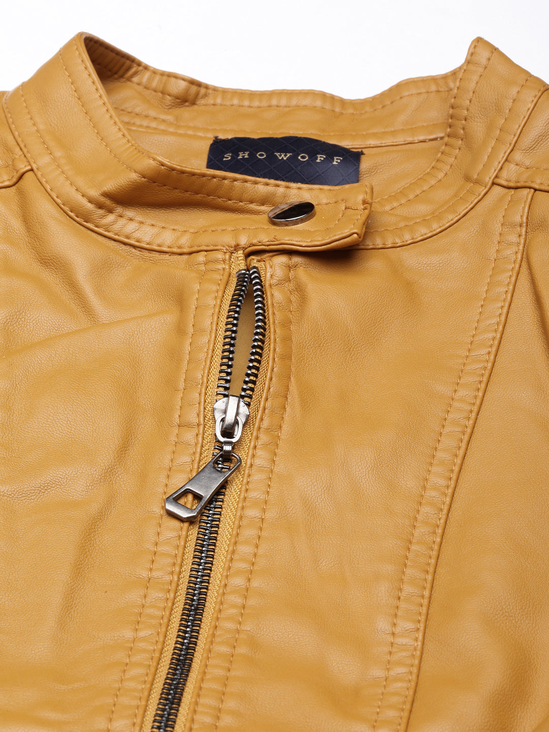 Women Solid Mustard Biker Jacket