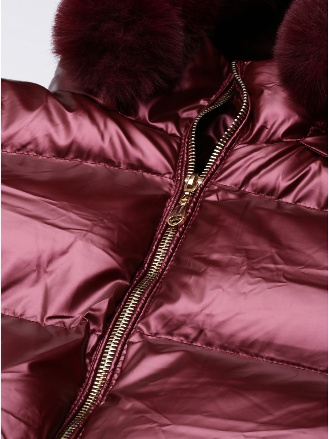 Women Solid Maroon Puffer Jacket Comes with Detachable Hood