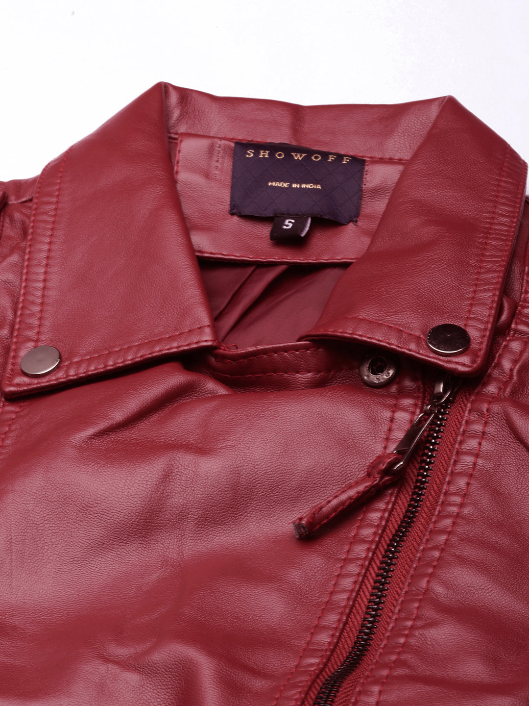 Women Solid Maroon Biker Jacket