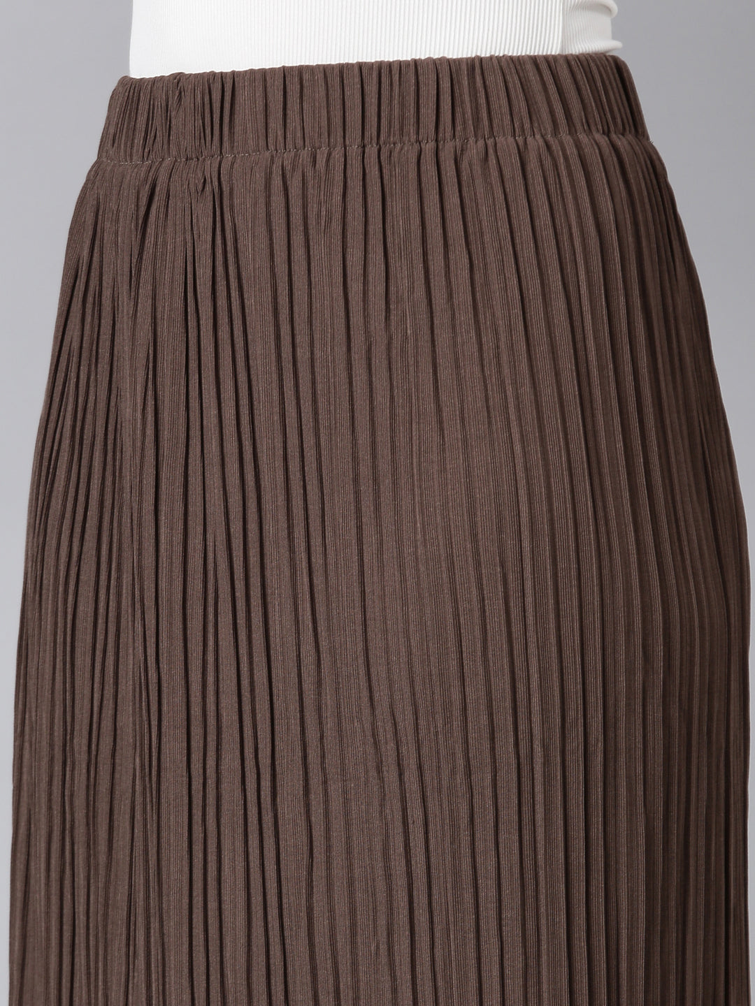 Women Self Design Brown Straight Midi Skirt