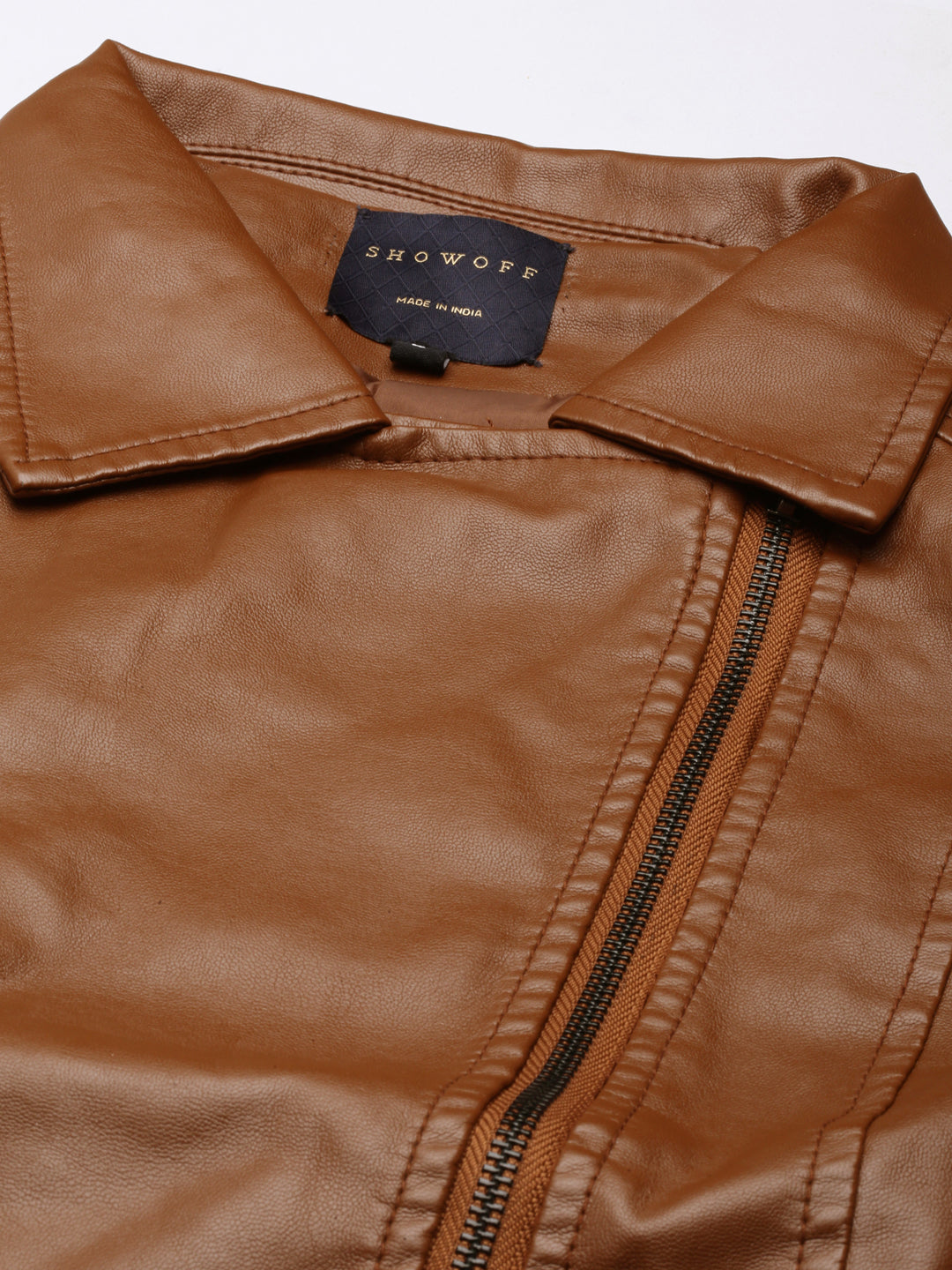 Women Solid Brown Biker Jacket