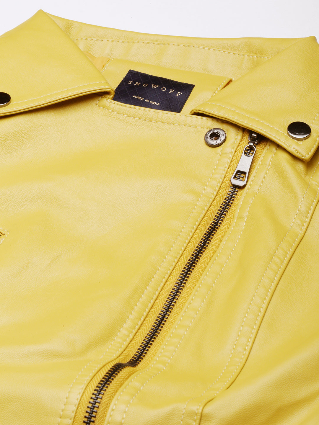 Women Solid Yellow Biker Jacket