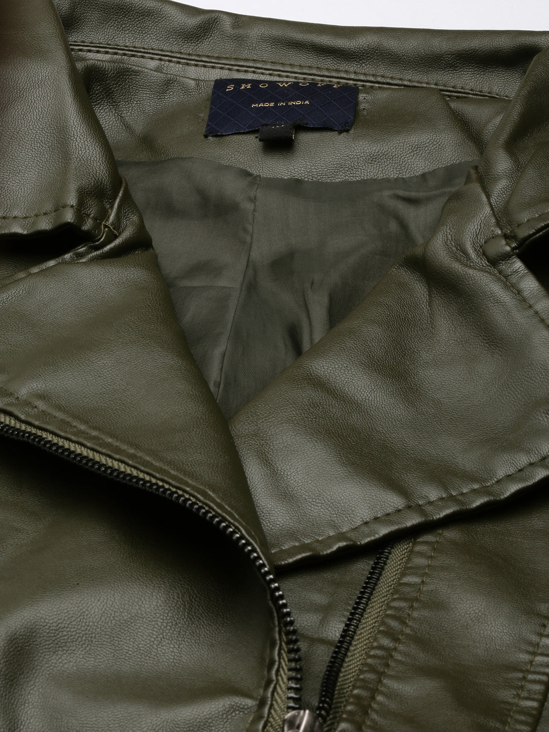 Women Solid Olive Biker Jacket