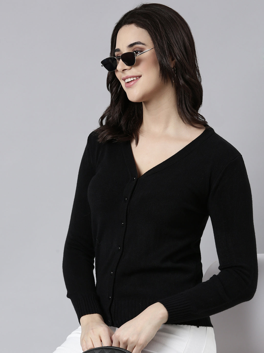 Women's Solid Black Cardigan
