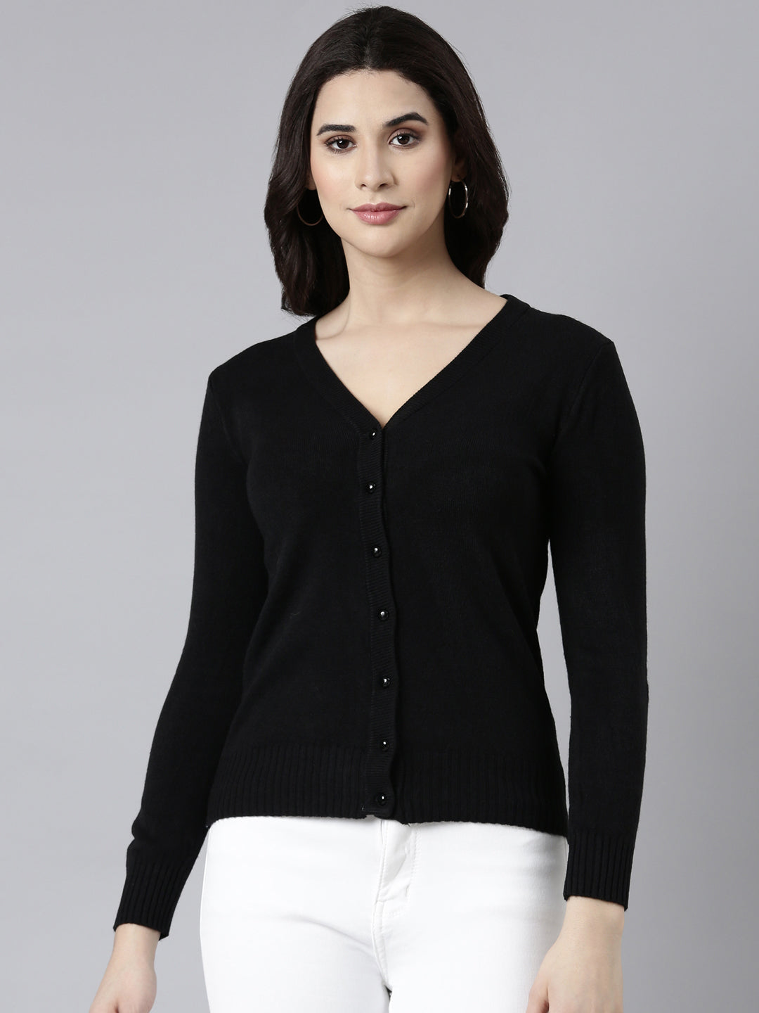Women's Solid Black Cardigan