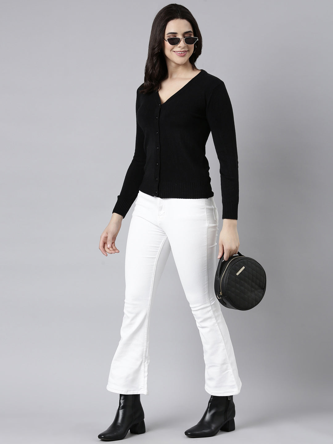 Women's Solid Black Cardigan