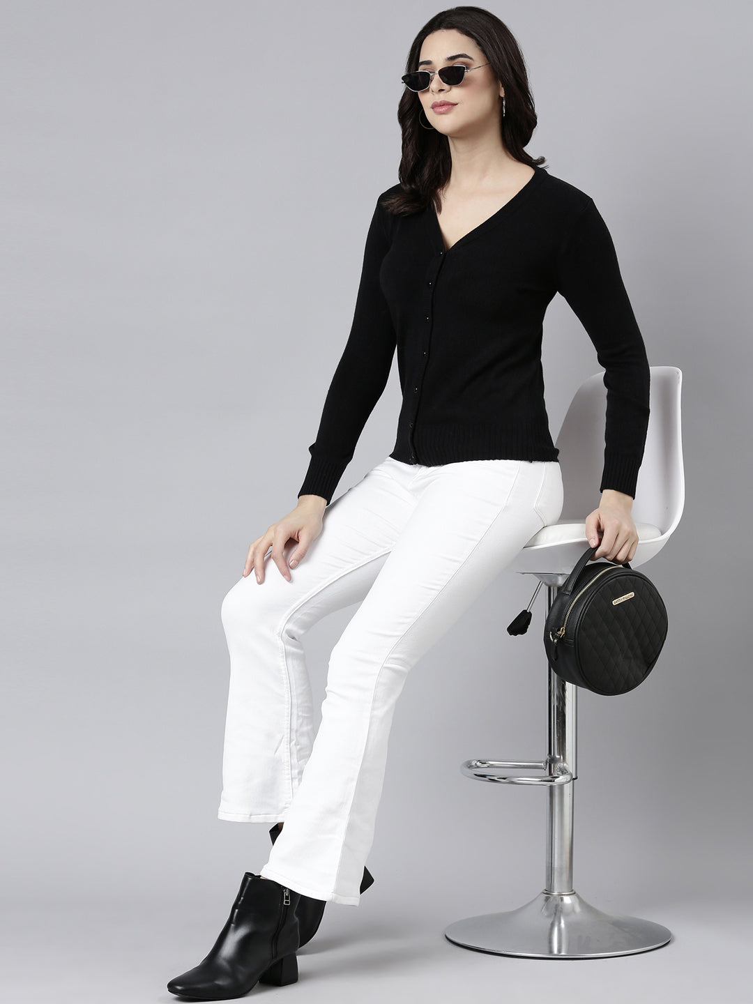 Women's Solid Black Cardigan