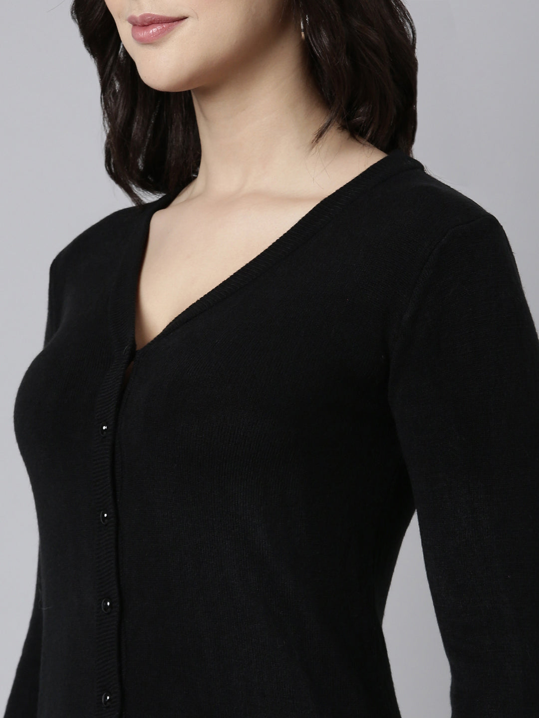 Women's Solid Black Cardigan
