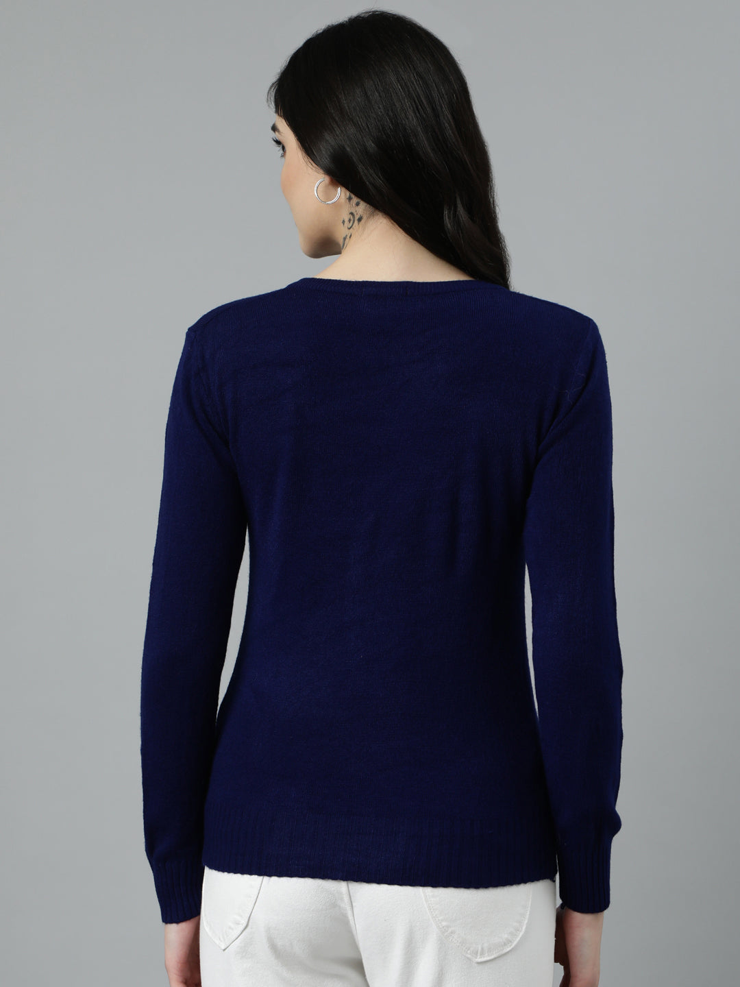 Women's Solid Navy Blue Cardigan