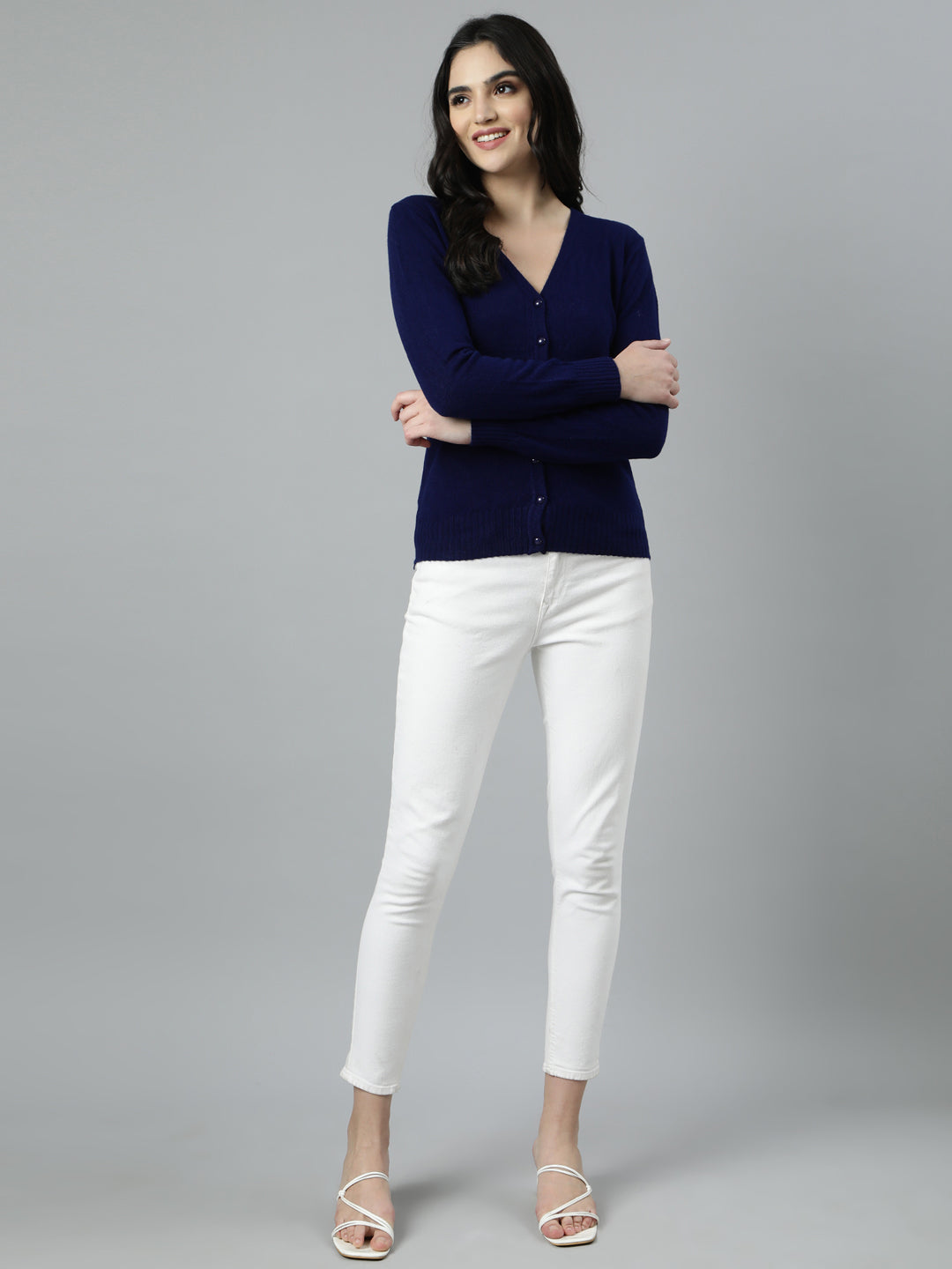 Women's Solid Navy Blue Cardigan
