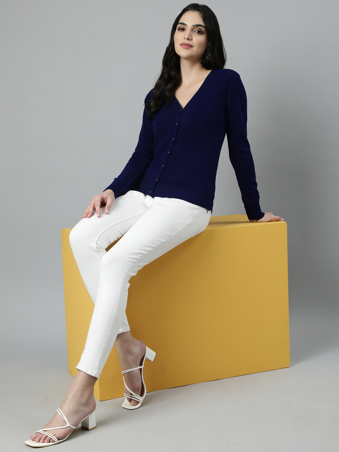 Women's Solid Navy Blue Cardigan