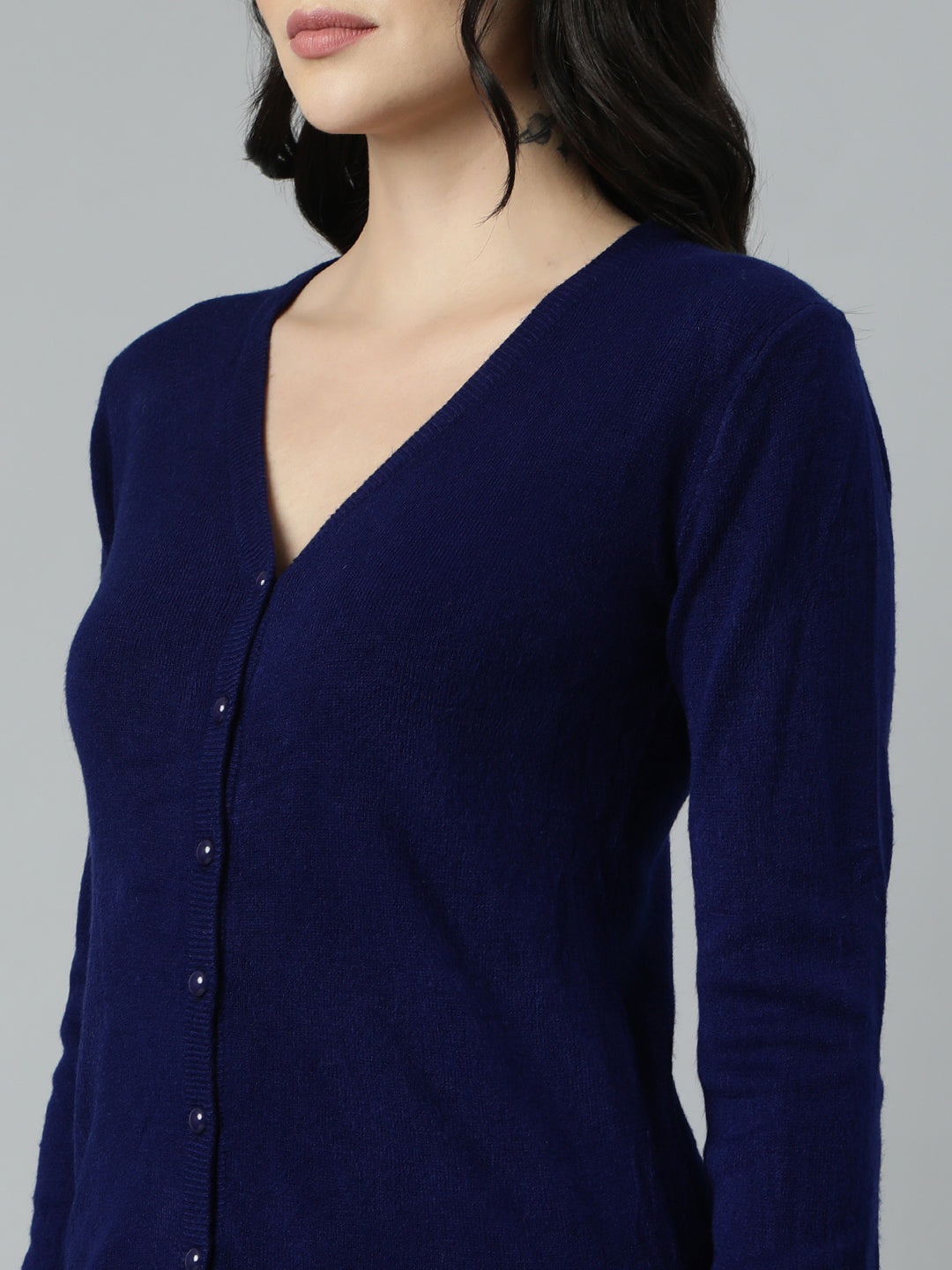 Women's Solid Navy Blue Cardigan