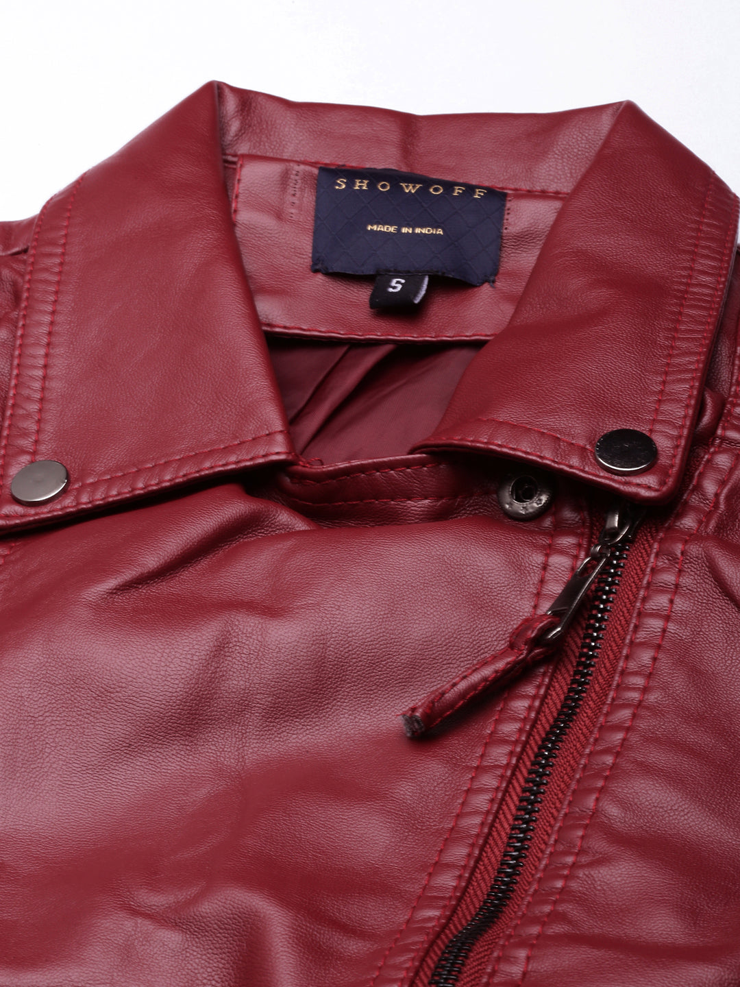 Women Solid Maroon Biker Jacket