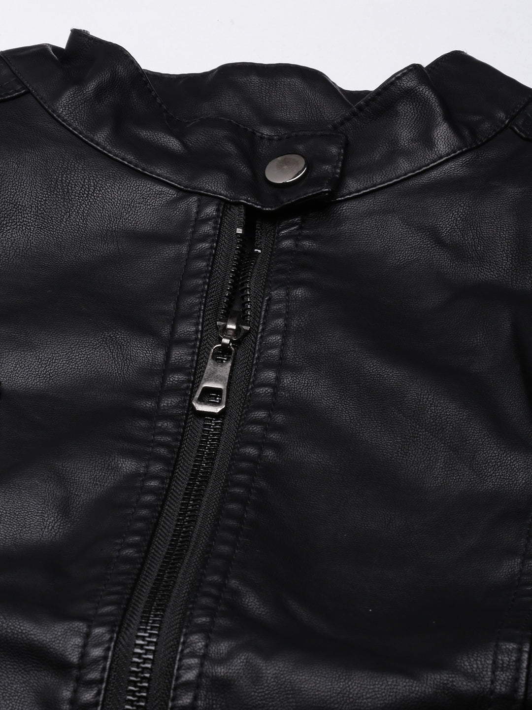 Women Solid Black Biker Jacket