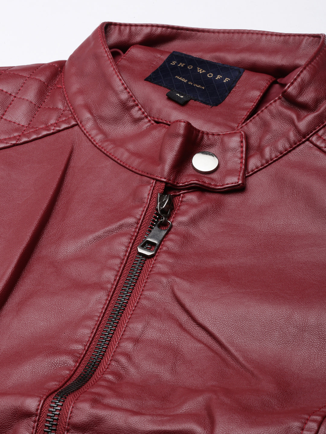 Women Solid Maroon Biker Jacket