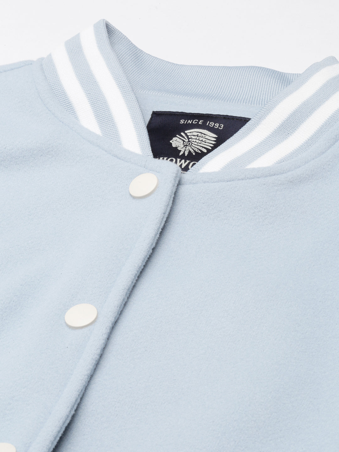 Women's Blue Stand Collar Windcheater Fleece Crop Oversized Varsity Jacket